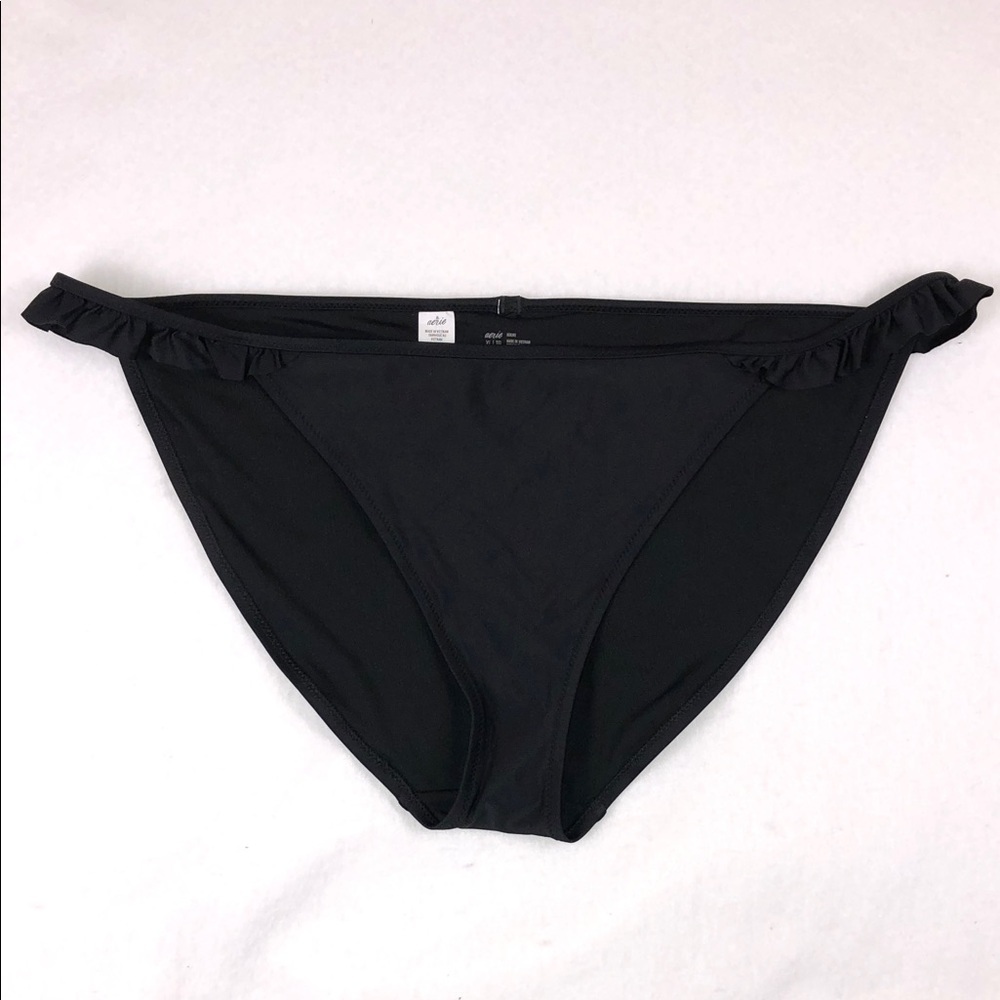 Aerie Black Ruffle Side Trim Swim Bikini Bottom Sz XXL (S1)